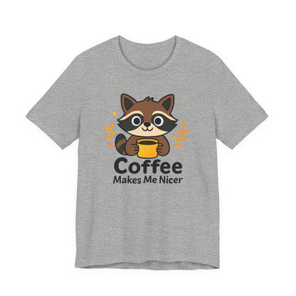 Coffee Lover's Unisex Short Sleeve Tee, Cute Raccoon Shirt, Gift for Coffee Enthusiasts, Casual Wear, Quirky Graphic Tee
