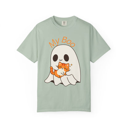 Cute Ghost & Cat Humor Tee, My Boo T-Shirt, Fall Apparel, Halloween Fashion, Gift for Cat Lovers, Unisex Funny Shirt