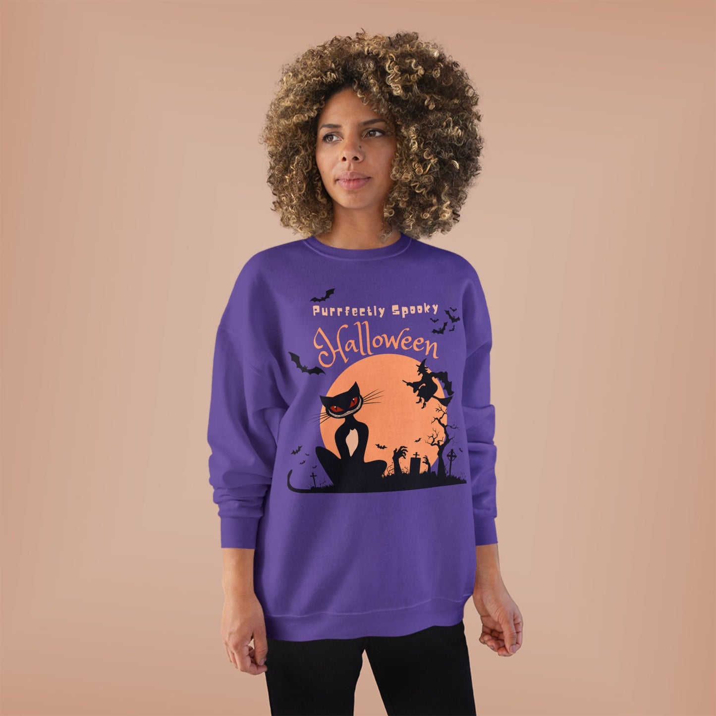 Halloween Cat Crewneck Sweatshirt, Spooky Sweatshirt, Eco-Friendly Apparel, Fall Fashion, Unisex Halloween Sweater