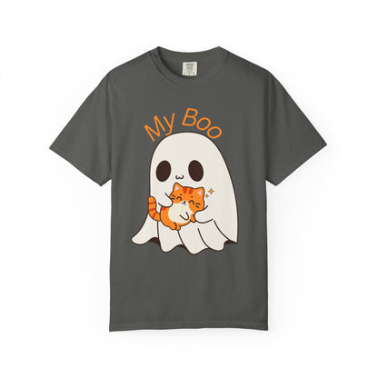 Cute Ghost & Cat Humor Tee, My Boo T-Shirt, Fall Apparel, Halloween Fashion, Gift for Cat Lovers, Unisex Funny Shirt