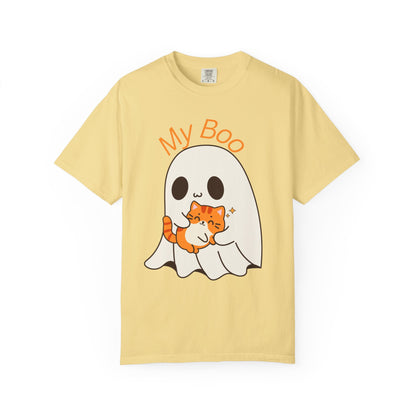 Cute Ghost & Cat Humor Tee, My Boo T-Shirt, Fall Apparel, Halloween Fashion, Gift for Cat Lovers, Unisex Funny Shirt