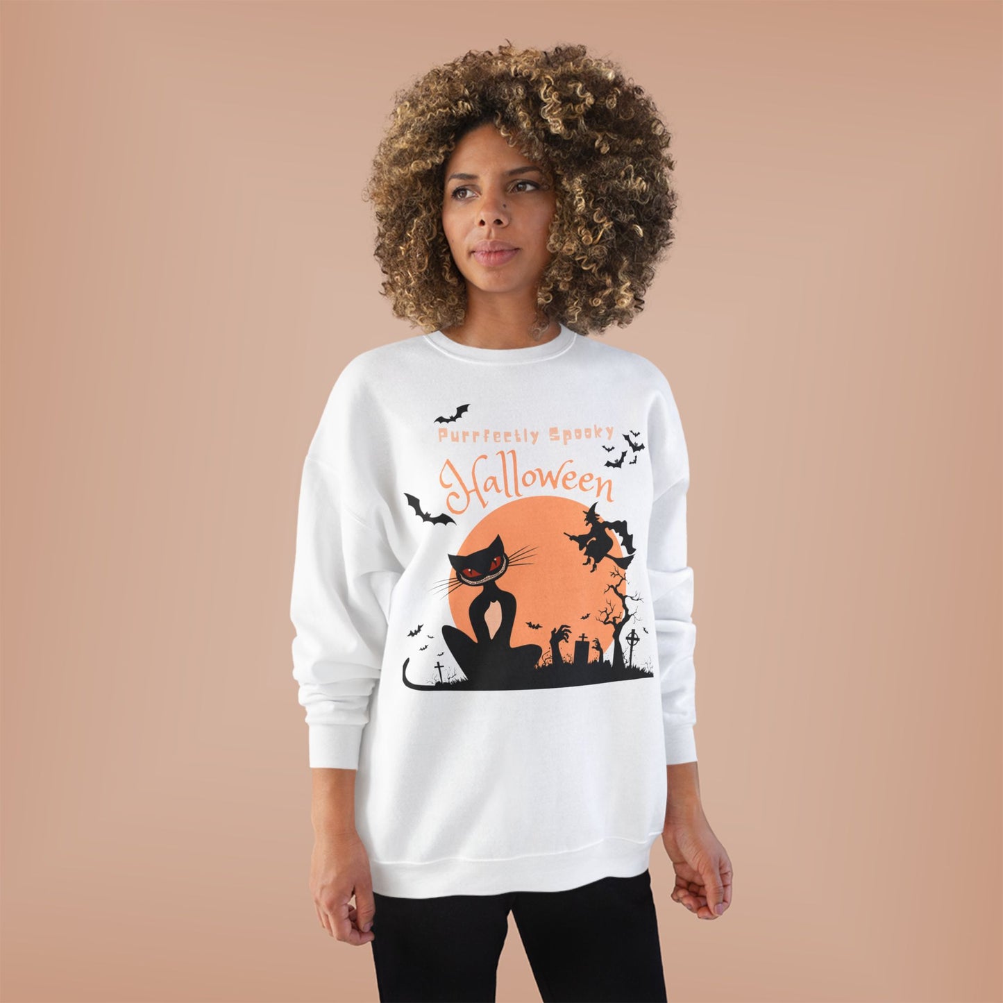 Halloween Cat Crewneck Sweatshirt, Spooky Sweatshirt, Eco-Friendly Apparel, Fall Fashion, Unisex Halloween Sweater