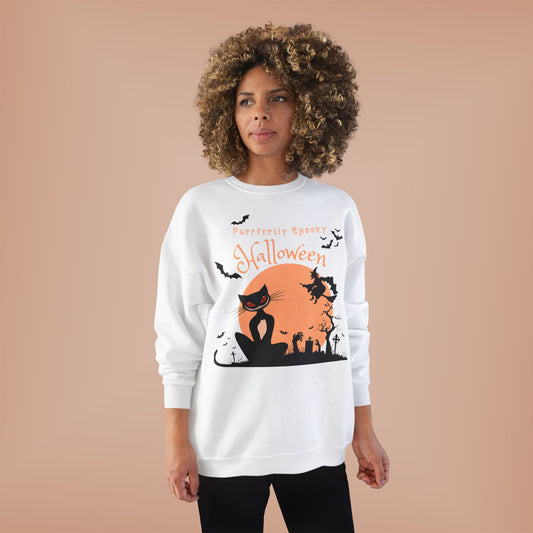 Halloween Cat Crewneck Sweatshirt, Spooky Sweatshirt, Eco-Friendly Apparel, Fall Fashion, Unisex Halloween Sweater