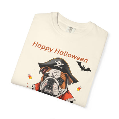 Halloween Bulldog T-Shirt, Unisex Graphic Tee, Funny Dog Shirt, Pirate Costume Top, Pet Lover Gift