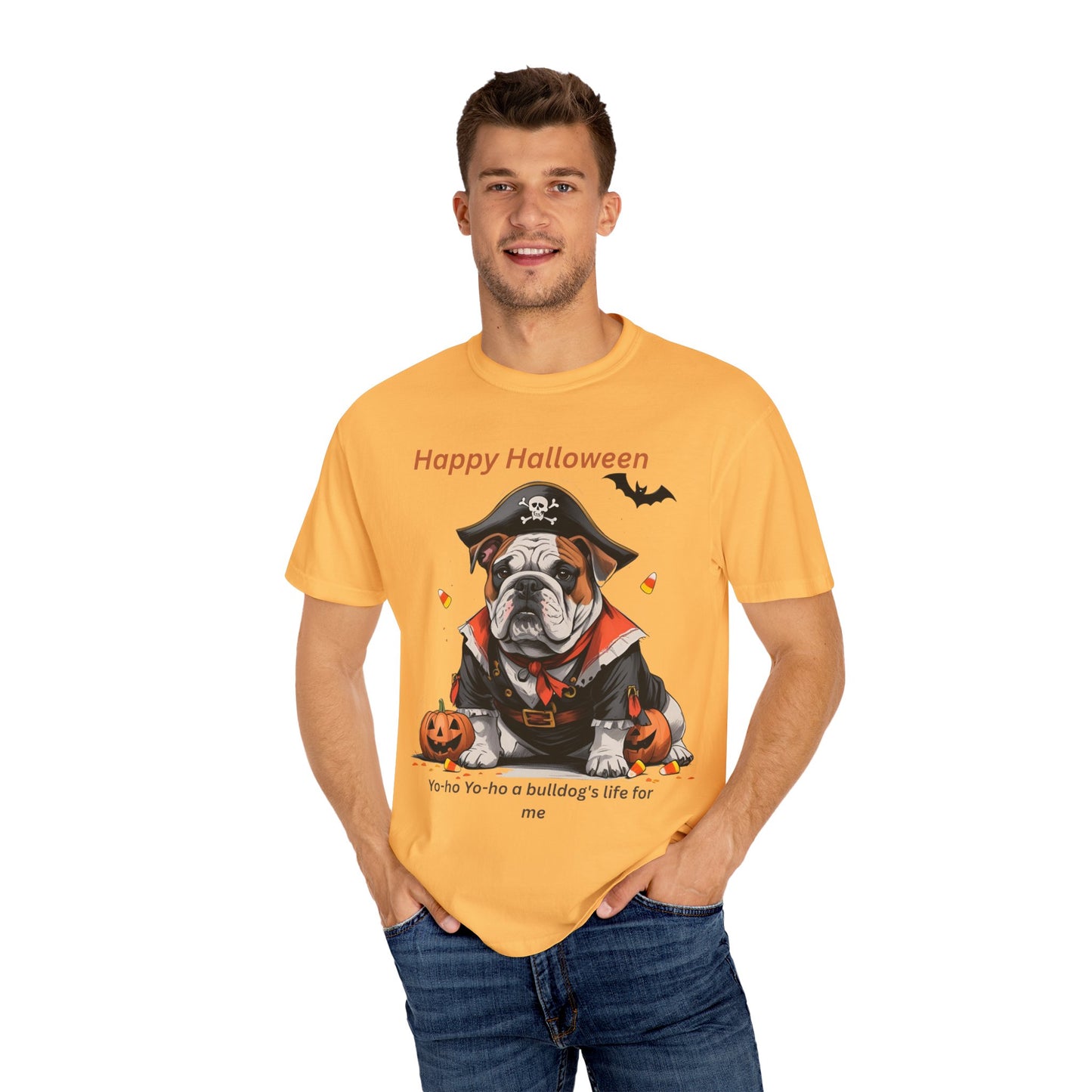 Halloween Bulldog T-Shirt, Unisex Graphic Tee, Funny Dog Shirt, Pirate Costume Top, Pet Lover Gift
