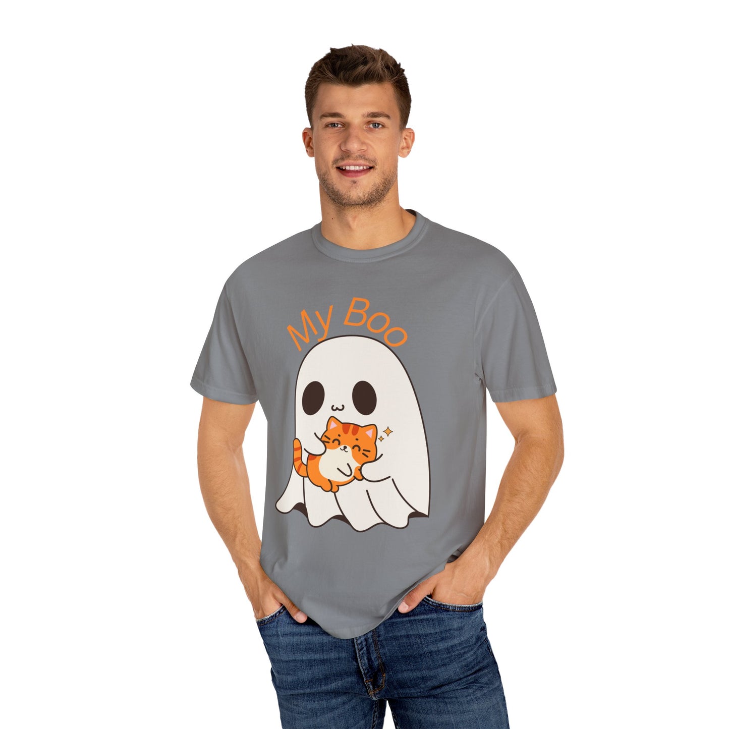 Cute Ghost & Cat Humor Tee, My Boo T-Shirt, Fall Apparel, Halloween Fashion, Gift for Cat Lovers, Unisex Funny Shirt