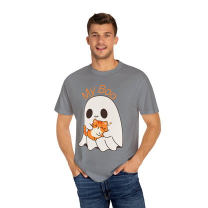 Cute Ghost & Cat Humor Tee, My Boo T-Shirt, Fall Apparel, Halloween Fashion, Gift for Cat Lovers, Unisex Funny Shirt