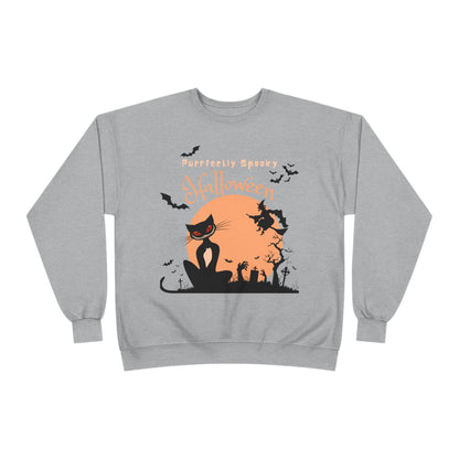 Halloween Cat Crewneck Sweatshirt, Spooky Sweatshirt, Eco-Friendly Apparel, Fall Fashion, Unisex Halloween Sweater