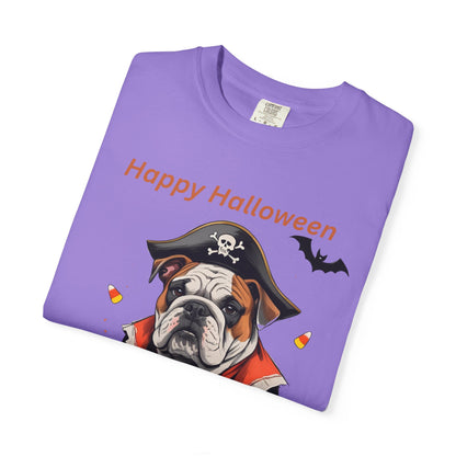 Halloween Bulldog T-Shirt, Unisex Graphic Tee, Funny Dog Shirt, Pirate Costume Top, Pet Lover Gift