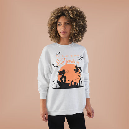 Halloween Cat Crewneck Sweatshirt, Spooky Sweatshirt, Eco-Friendly Apparel, Fall Fashion, Unisex Halloween Sweater