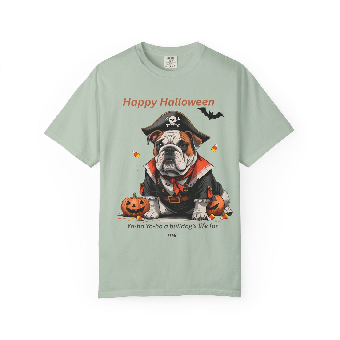 Halloween Bulldog T-Shirt, Unisex Graphic Tee, Funny Dog Shirt, Pirate Costume Top, Pet Lover Gift