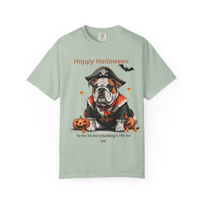 Halloween Bulldog T-Shirt, Unisex Graphic Tee, Funny Dog Shirt, Pirate Costume Top, Pet Lover Gift