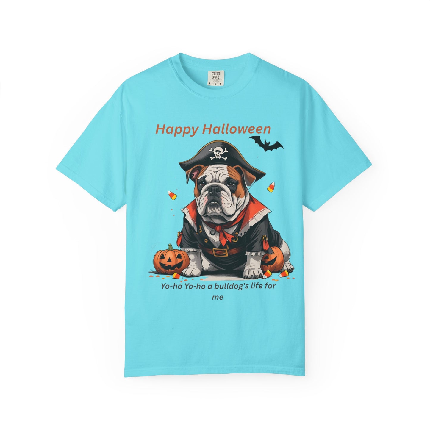 Halloween Bulldog T-Shirt, Unisex Graphic Tee, Funny Dog Shirt, Pirate Costume Top, Pet Lover Gift