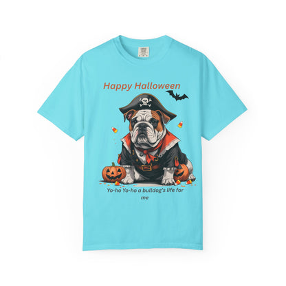 Halloween Bulldog T-Shirt, Unisex Graphic Tee, Funny Dog Shirt, Pirate Costume Top, Pet Lover Gift