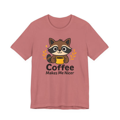 Coffee Lover's Unisex Short Sleeve Tee, Cute Raccoon Shirt, Gift for Coffee Enthusiasts, Casual Wear, Quirky Graphic Tee