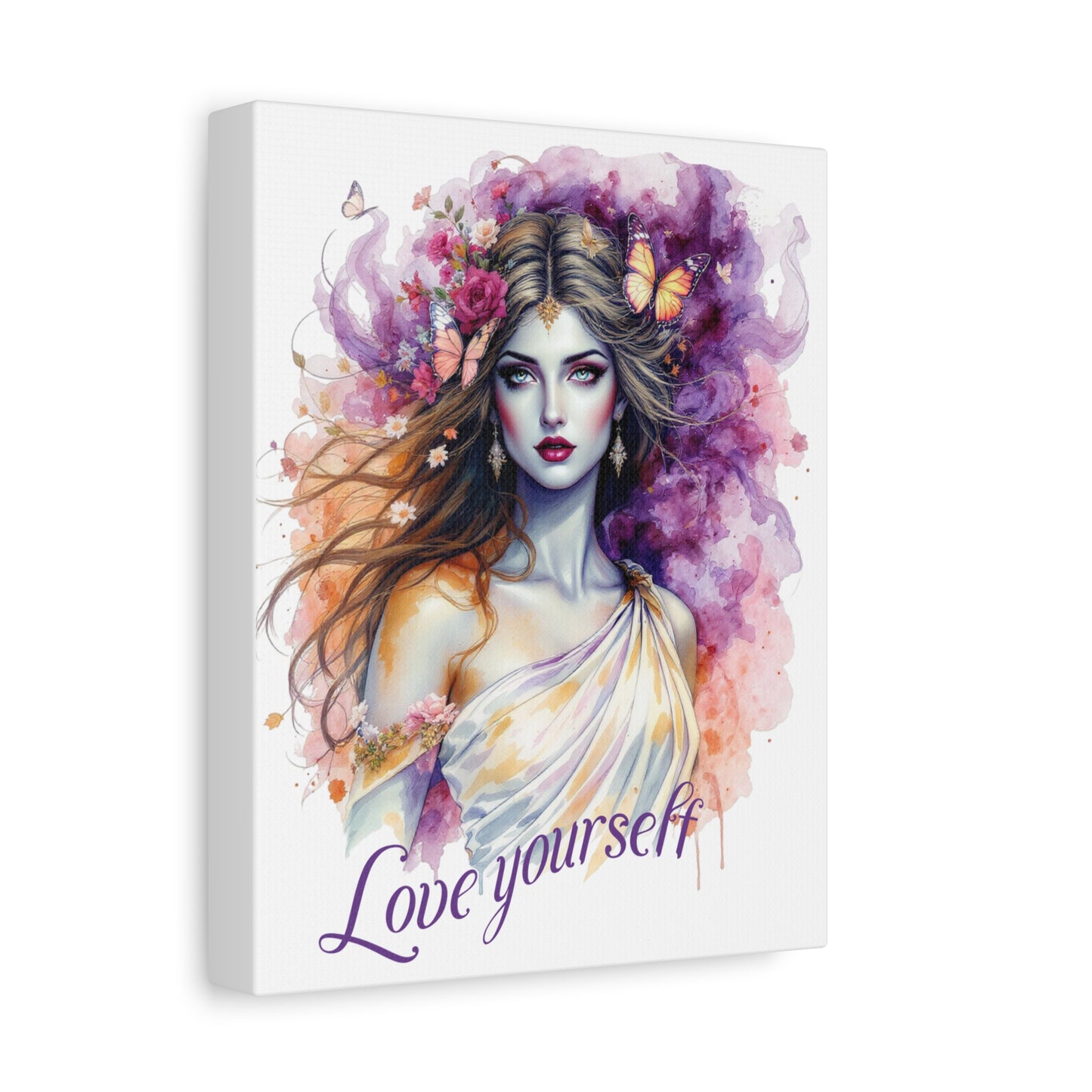 Stretched Canvas Art Print | Love Yourself | Boho Wall Decor, Inspirational Home Art, Gift for Her, Self-Love, Meditation Room