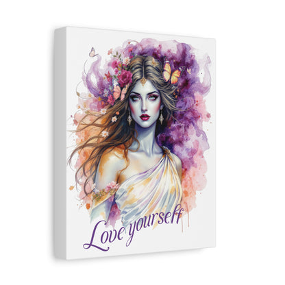 Stretched Canvas Art Print | Love Yourself | Boho Wall Decor, Inspirational Home Art, Gift for Her, Self-Love, Meditation Room