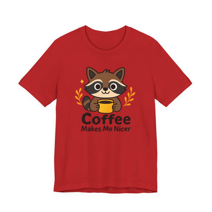 Coffee Lover's Unisex Short Sleeve Tee, Cute Raccoon Shirt, Gift for Coffee Enthusiasts, Casual Wear, Quirky Graphic Tee