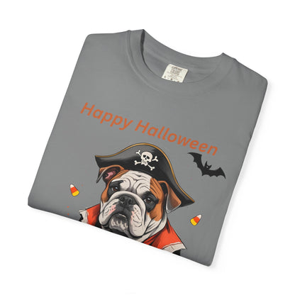 Halloween Bulldog T-Shirt, Unisex Graphic Tee, Funny Dog Shirt, Pirate Costume Top, Pet Lover Gift