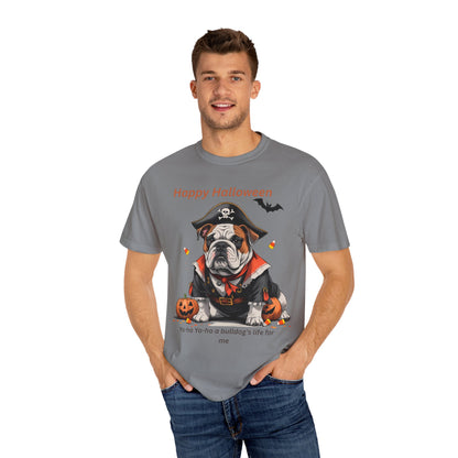 Halloween Bulldog T-Shirt, Unisex Graphic Tee, Funny Dog Shirt, Pirate Costume Top, Pet Lover Gift