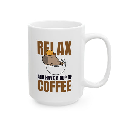 Relax and Unwind Coffee Mug, 11oz or 15oz Ceramic Cup, Gift for Coffee Lovers, Fun Kitchen Decor, Morning Coffee Essential
