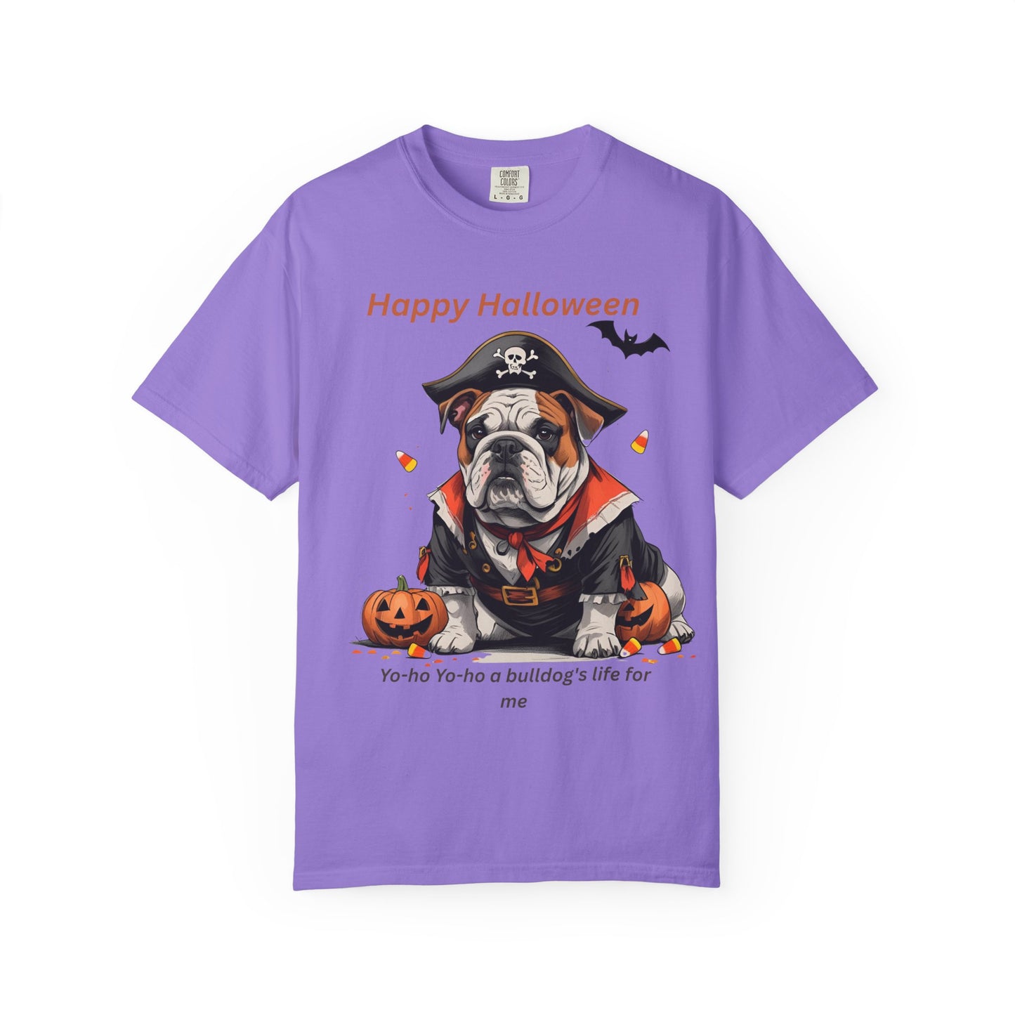 Halloween Bulldog T-Shirt, Unisex Graphic Tee, Funny Dog Shirt, Pirate Costume Top, Pet Lover Gift