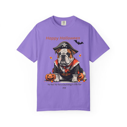 Halloween Bulldog T-Shirt, Unisex Graphic Tee, Funny Dog Shirt, Pirate Costume Top, Pet Lover Gift