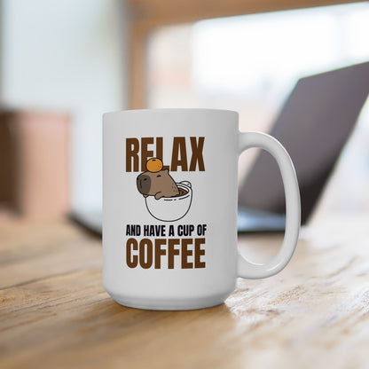 Relax and Unwind Coffee Mug, 11oz or 15oz Ceramic Cup, Gift for Coffee Lovers, Fun Kitchen Decor, Morning Coffee Essential