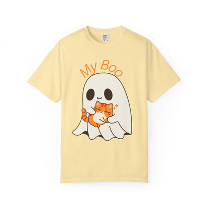 Cute Ghost & Cat Humor Tee, My Boo T-Shirt, Fall Apparel, Halloween Fashion, Gift for Cat Lovers, Unisex Funny Shirt