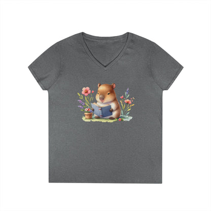 Whimsical Reading Animal V-Neck T-Shirt, Cute Animal Tee, Gift for Book Lovers, Funny T-Shirt, Nature Lover Outfit, Spring Fashion