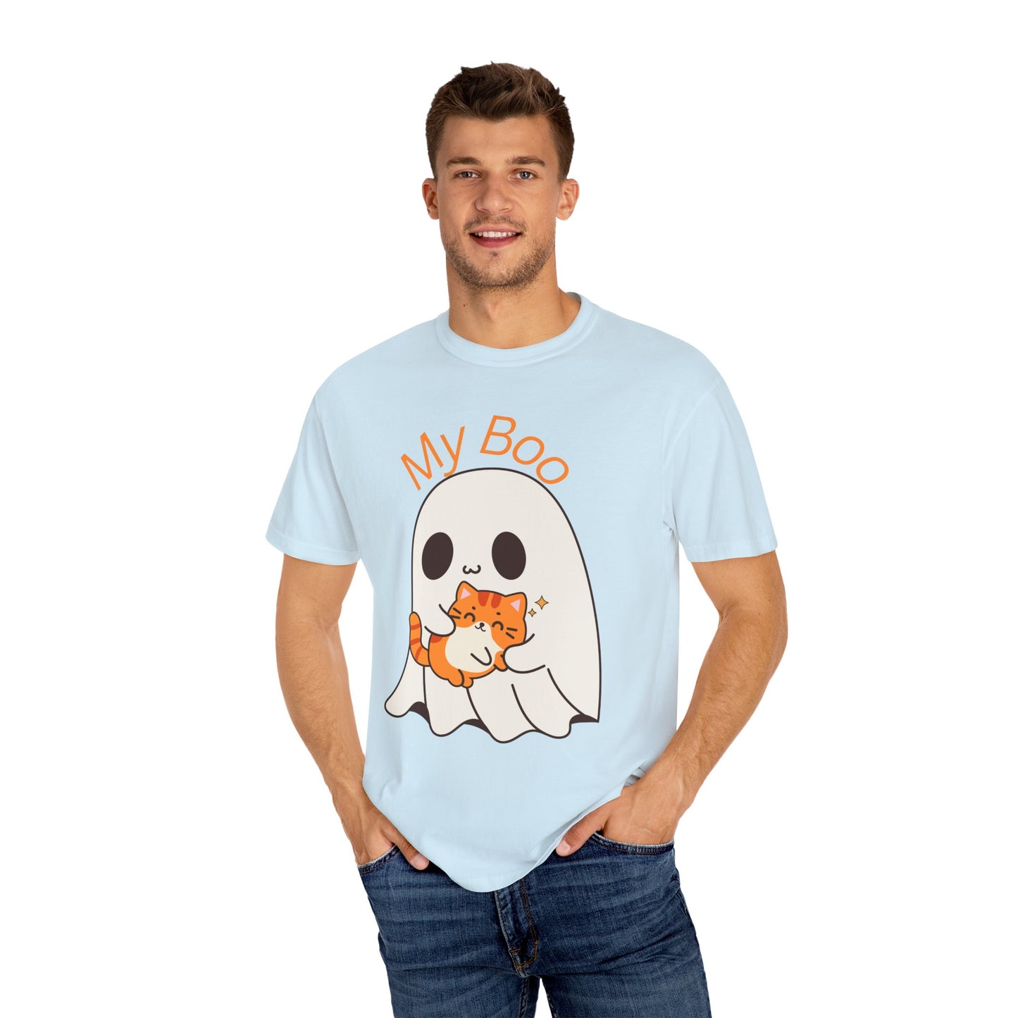 Cute Ghost & Cat Humor Tee, My Boo T-Shirt, Fall Apparel, Halloween Fashion, Gift for Cat Lovers, Unisex Funny Shirt