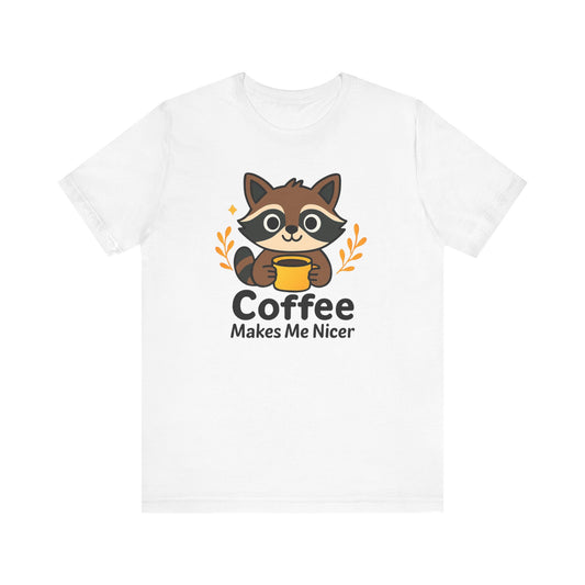Coffee Lover's Unisex Short Sleeve Tee, Cute Raccoon Shirt, Gift for Coffee Enthusiasts, Casual Wear, Quirky Graphic Tee