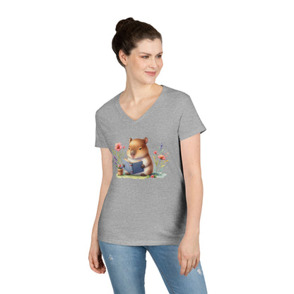 Whimsical Reading Animal V-Neck T-Shirt, Cute Animal Tee, Gift for Book Lovers, Funny T-Shirt, Nature Lover Outfit, Spring Fashion