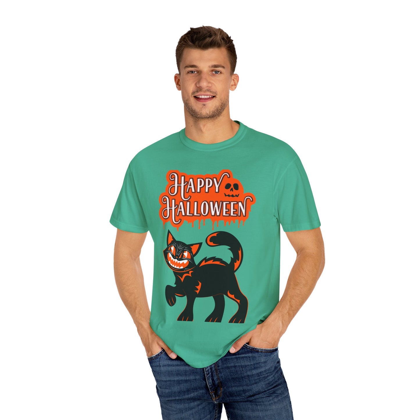 Halloween Cat T-Shirt, Spooky Apparel, Unisex Costume Tee, Fall Fashion, Halloween Party Wear, Fun Trick or Treat Shirt