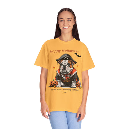 Halloween Bulldog T-Shirt, Unisex Graphic Tee, Funny Dog Shirt, Pirate Costume Top, Pet Lover Gift