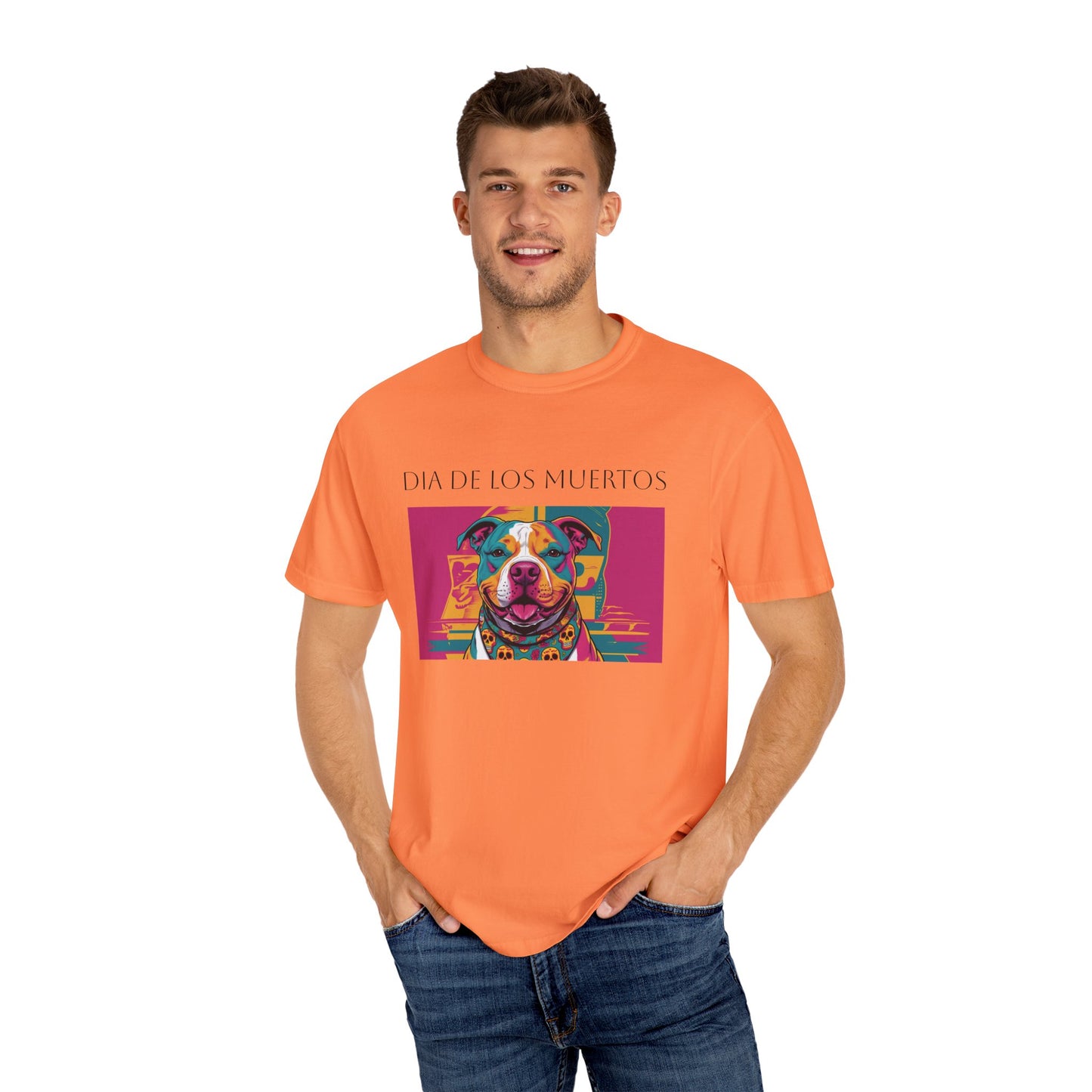 Colorful Dia de los Muertos T-Shirt, Unisex Graphic Tee, Day of the Dead Celebration Shirt, Festive Casual Wear, Gift for Dog Lovers