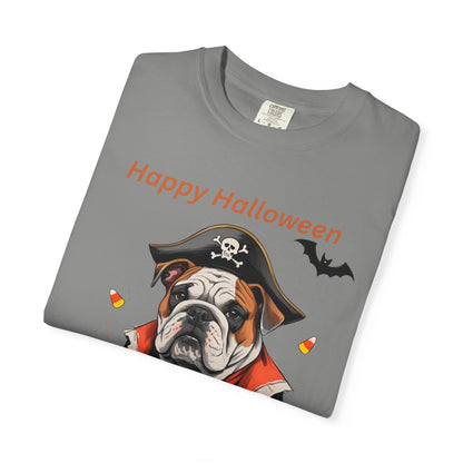 Halloween Bulldog T-Shirt, Unisex Graphic Tee, Funny Dog Shirt, Pirate Costume Top, Pet Lover Gift
