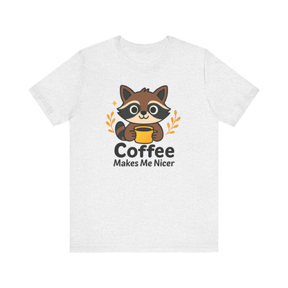 Coffee Lover's Unisex Short Sleeve Tee, Cute Raccoon Shirt, Gift for Coffee Enthusiasts, Casual Wear, Quirky Graphic Tee