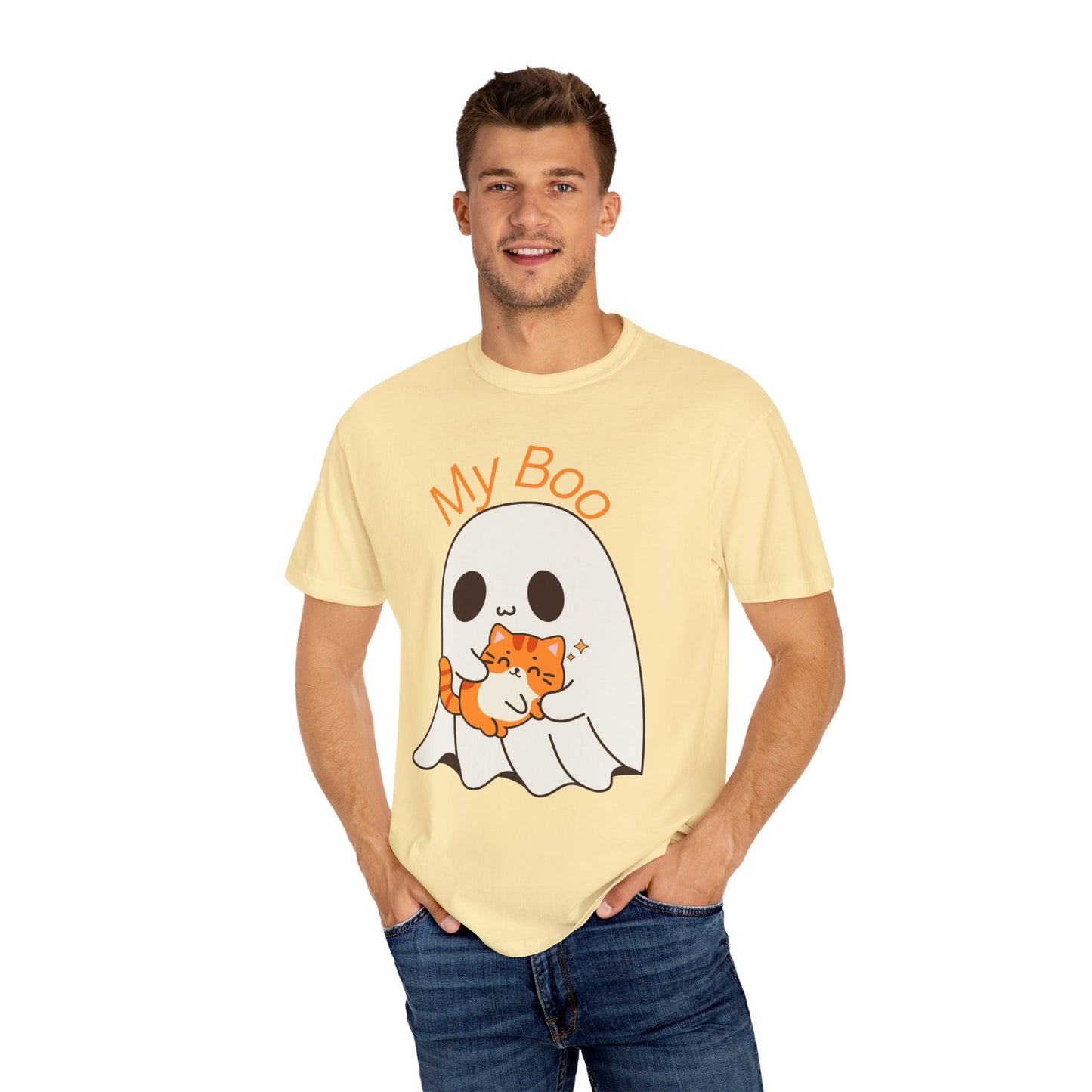 Cute Ghost & Cat Humor Tee, My Boo T-Shirt, Fall Apparel, Halloween Fashion, Gift for Cat Lovers, Unisex Funny Shirt