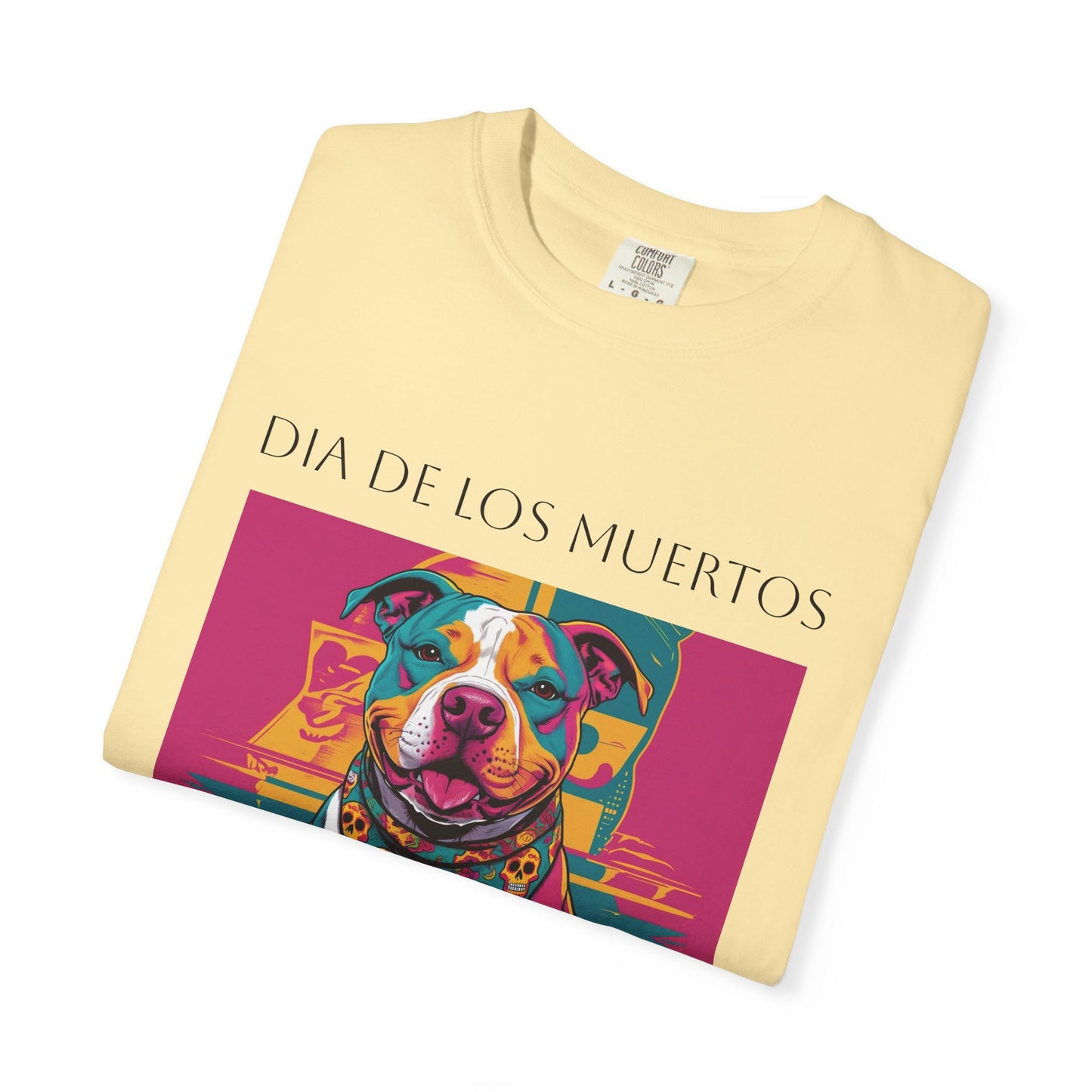 Colorful Dia de los Muertos T-Shirt, Unisex Graphic Tee, Day of the Dead Celebration Shirt, Festive Casual Wear, Gift for Dog Lovers