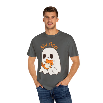 Cute Ghost & Cat Humor Tee, My Boo T-Shirt, Fall Apparel, Halloween Fashion, Gift for Cat Lovers, Unisex Funny Shirt
