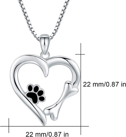 925 Sterling Silver Dog Paw Print/Rabbit/Panda/Frog Necklace Pendant Heart Necklace Jewelry Gifts for Women Ladies Wife Mother Daughter Granddaughter Birthday Christmas