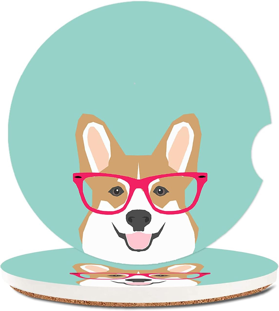 Corgi Cute Puppy Absorbent Cup Holders Car Coasters,Ceramic Stone Drinks Coaster Set,Corgi Gifts for Dog Lovers and Pet Owners Love Corgi Puppies 2.56"(2 Pack)