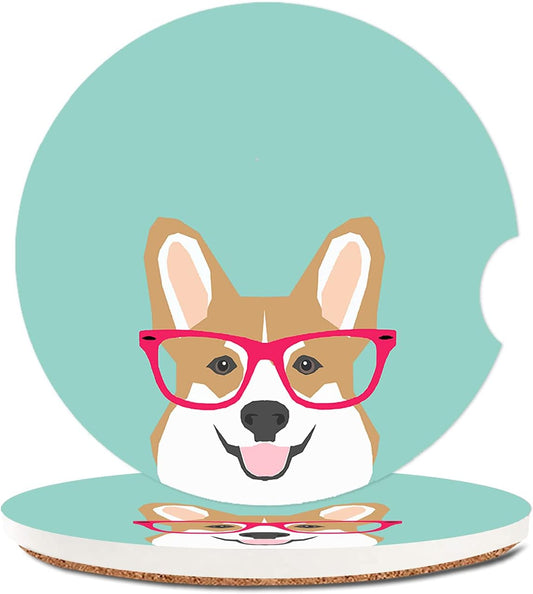 Corgi Cute Puppy Absorbent Cup Holders Car Coasters,Ceramic Stone Drinks Coaster Set,Corgi Gifts for Dog Lovers and Pet Owners Love Corgi Puppies 2.56"(2 Pack)