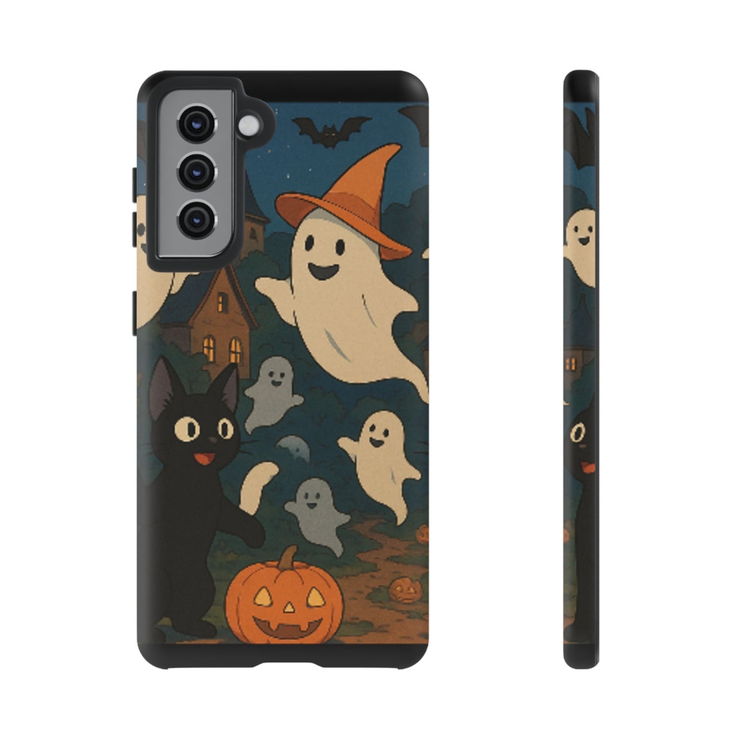 Halloween Phone Case, Spooky Ghost Design, Cat & Pumpkin Accessories, Fall Decor, Trick or Treat Gift