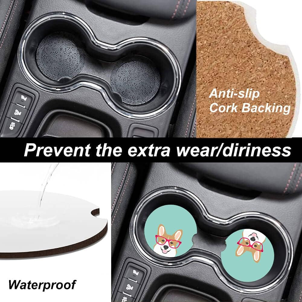 Corgi Cute Puppy Absorbent Cup Holders Car Coasters,Ceramic Stone Drinks Coaster Set,Corgi Gifts for Dog Lovers and Pet Owners Love Corgi Puppies 2.56"(2 Pack)
