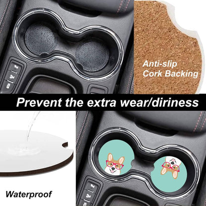 Corgi Cute Puppy Absorbent Cup Holders Car Coasters,Ceramic Stone Drinks Coaster Set,Corgi Gifts for Dog Lovers and Pet Owners Love Corgi Puppies 2.56"(2 Pack)