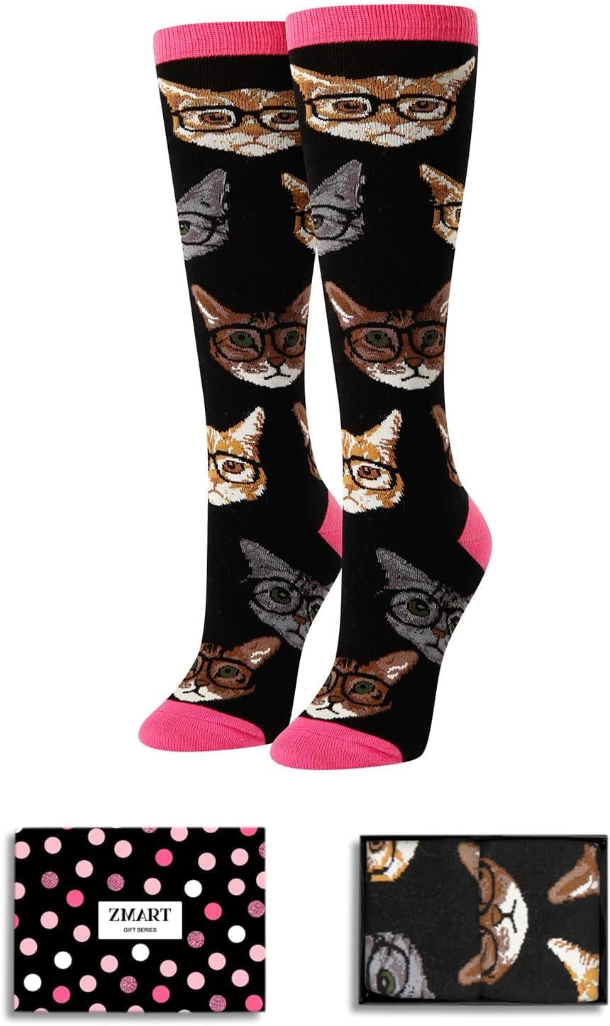 Women Knee High Socks - Chicken Cat Gifts for Lovers, Novelty Chicken Cat Socks