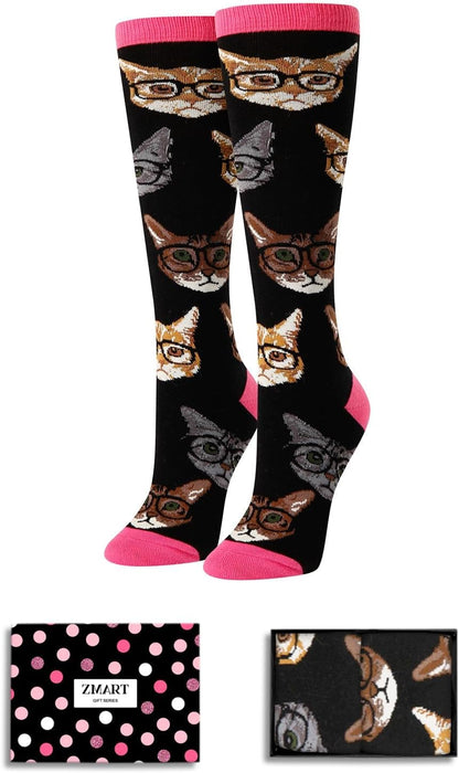 Women Knee High Socks - Chicken Cat Gifts for Lovers, Novelty Chicken Cat Socks