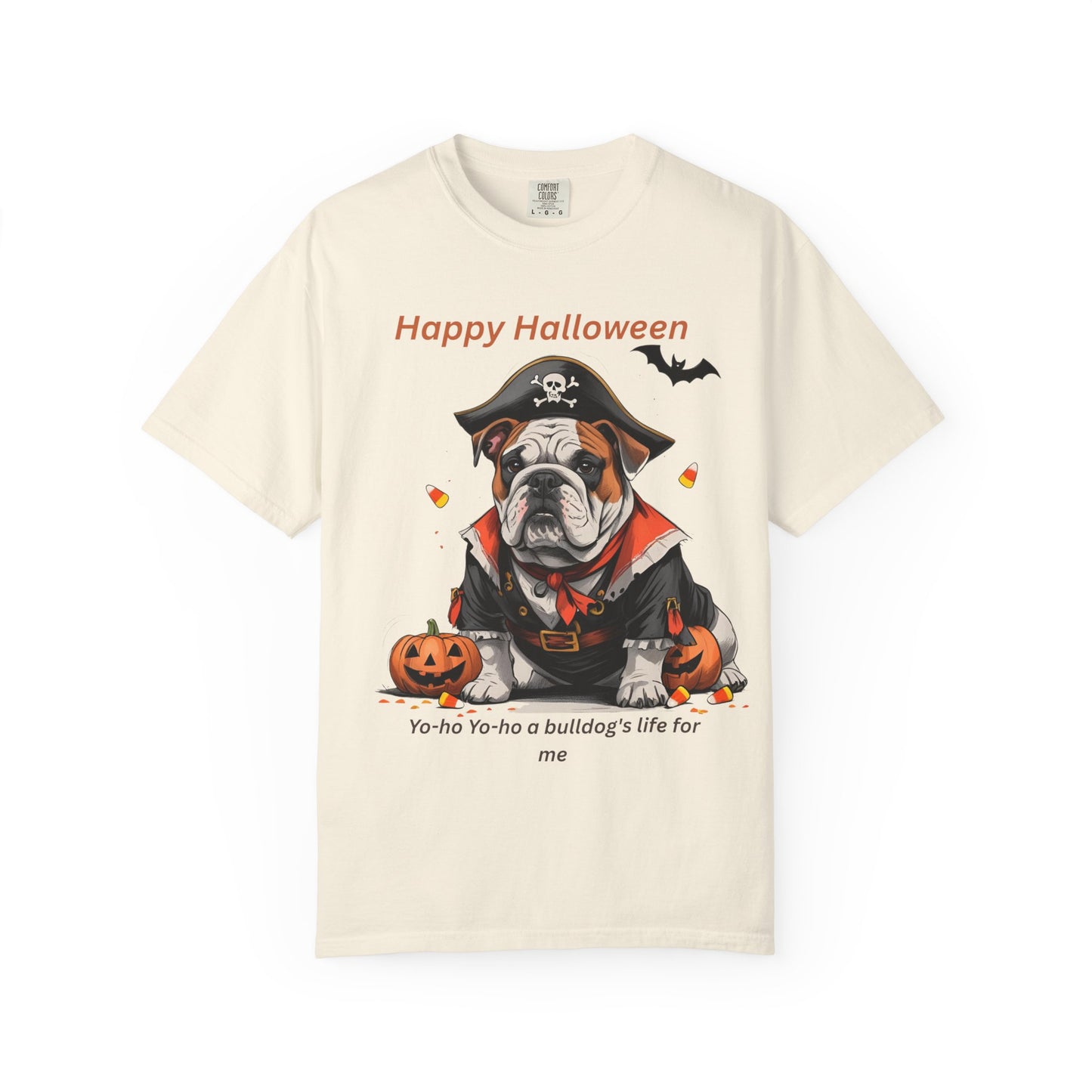 Halloween Bulldog T-Shirt, Unisex Graphic Tee, Funny Dog Shirt, Pirate Costume Top, Pet Lover Gift